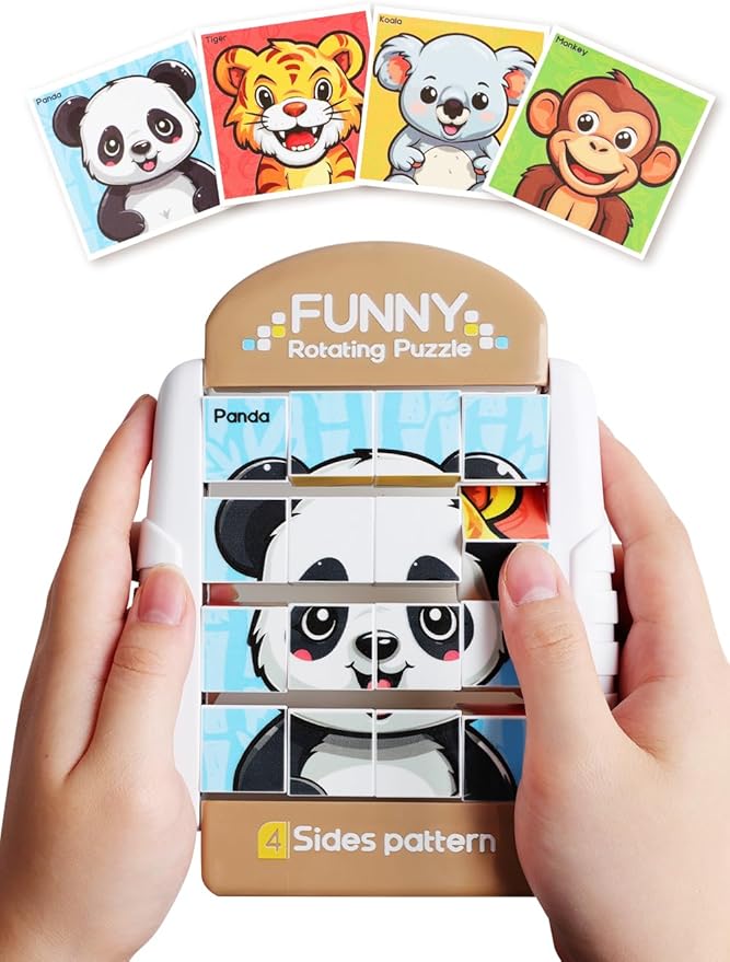 16-Piece Rotating Puzzles for Kids 4-6, Toddlers Puzzles 2-4, Road Trip, Airplane Activities Game, Travel Toys - Brain Teaser, Fine Motor Skills - Birthday Gifts Boys & Girls - Animals-BubblyBeeBaby