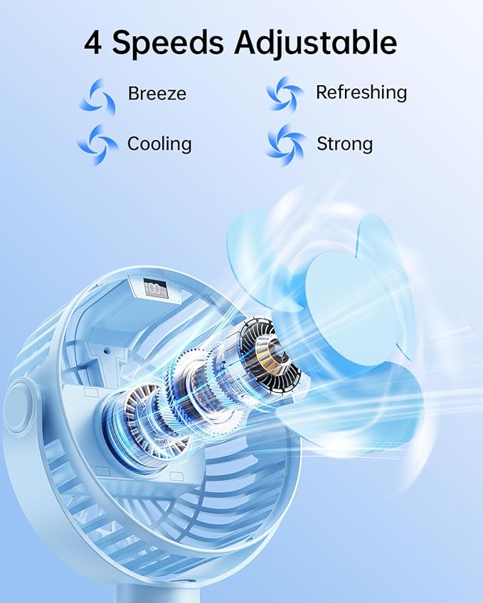 SWEETFULL Portable Stroller Fan with Display 4000mAh Battery Powered Mini Clip On Fan, 4-Speed Rechargeable Small Personal Cooling for Baby Car Seat Crib Travel - Blue-BubblyBeeBaby
