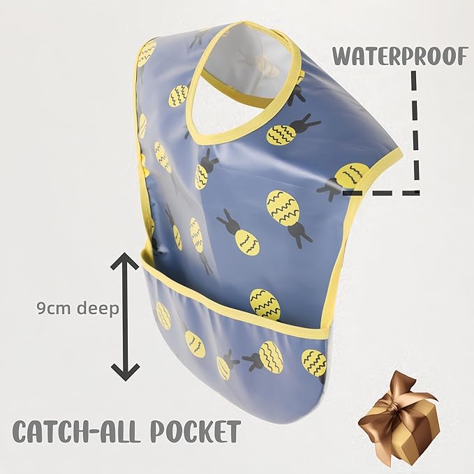 Baby bibs Waterproof Toddler bib - Feeding bib with Pocket for Infant Boy Girl Washable 6-36M-BubblyBeeBaby