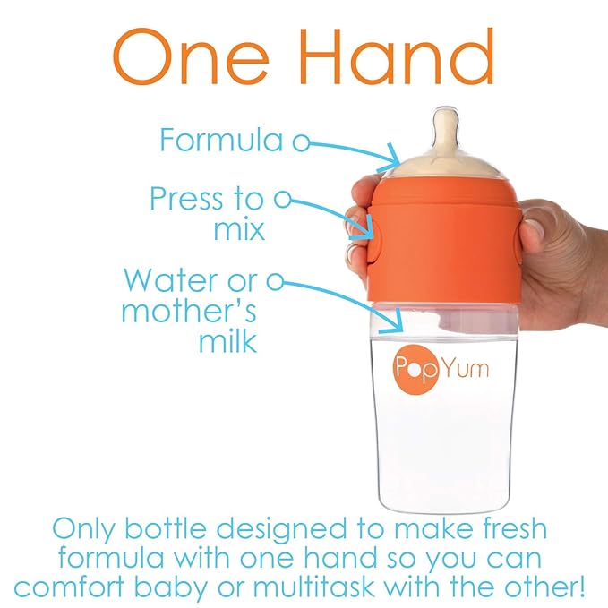 PopYum 9 oz Orange Anti-Colic Formula Making/Mixing/Dispenser Baby Bottle with #2 Medium Flow Nipple, 260 ml, BPA-Free, Natural Latch-BubblyBeeBaby