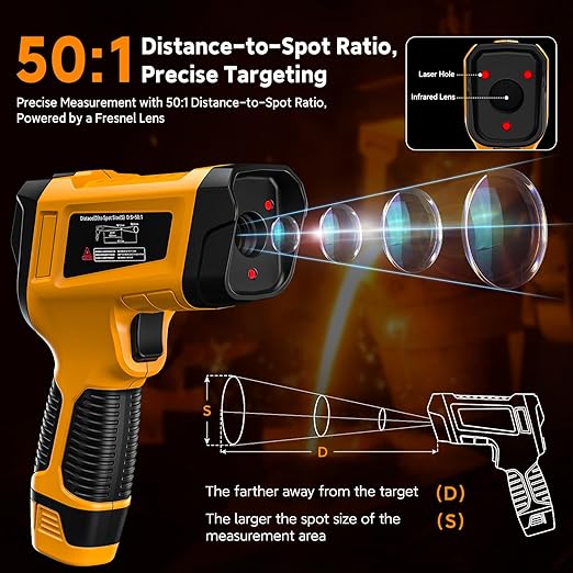 Industrial Infrared Thermometer Gun, 50:1 D:S Ratio, -58°F-3992°F, Triple Laser, High Precision Temp Gun for Kiln, Engine, HVAC, BBQ, Industrial Inspection-BubblyBeeBaby