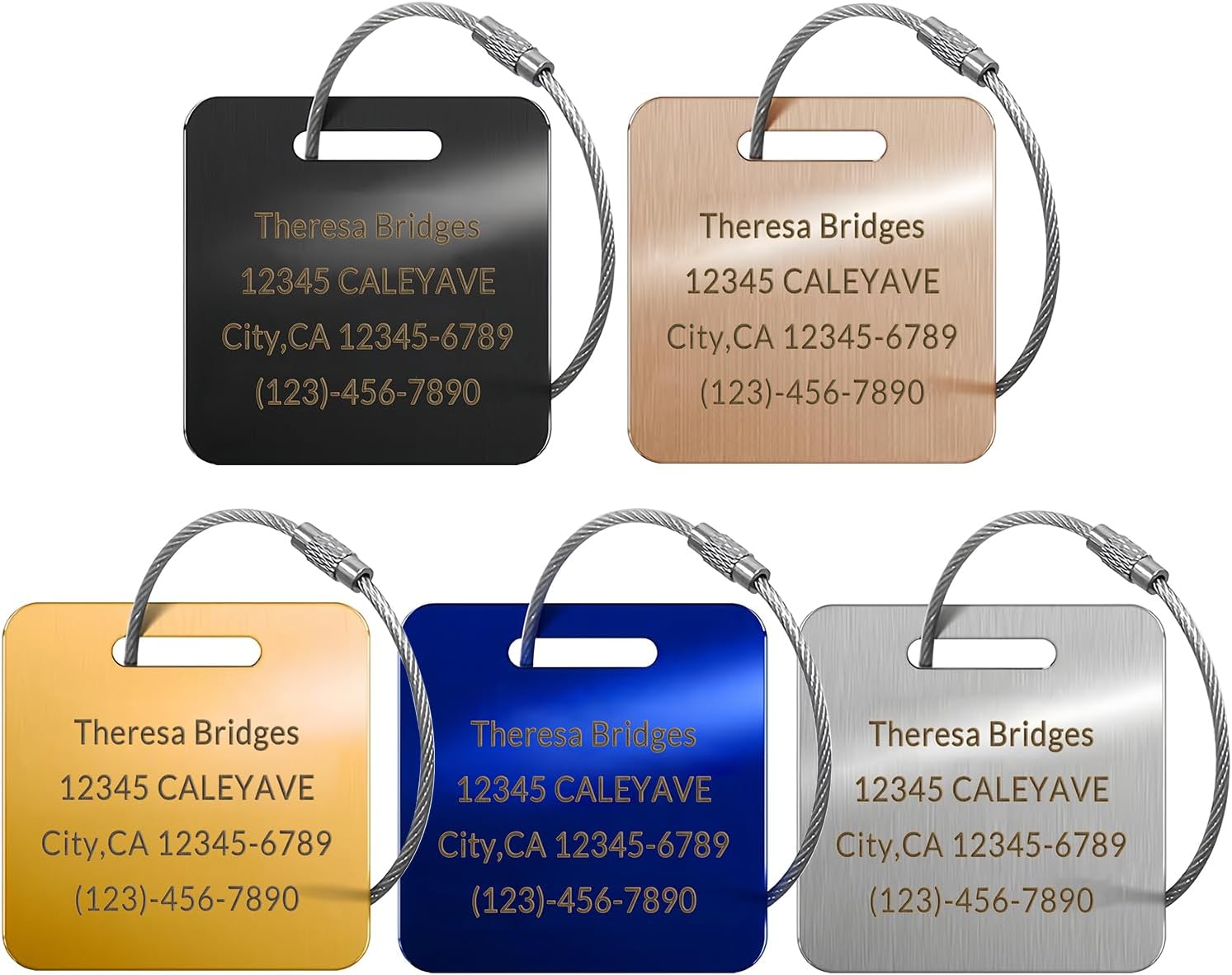 (5Pack Made in USA) Custom Personalized Luggage Tags-Customized Unique tag for Suitcase Backpack Travel,Bags (Black (2 × 2))