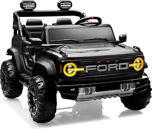 24V Ride on Toys for Big Kids, Licensed Ford Bronco Raptor Electric Car 2 Seater with Remote Control, Kids Ride on Cars w/ 2-Seater, 4.3 Mph Max Speed, Soft Start Function (24V, Black)-BubblyBeeBaby