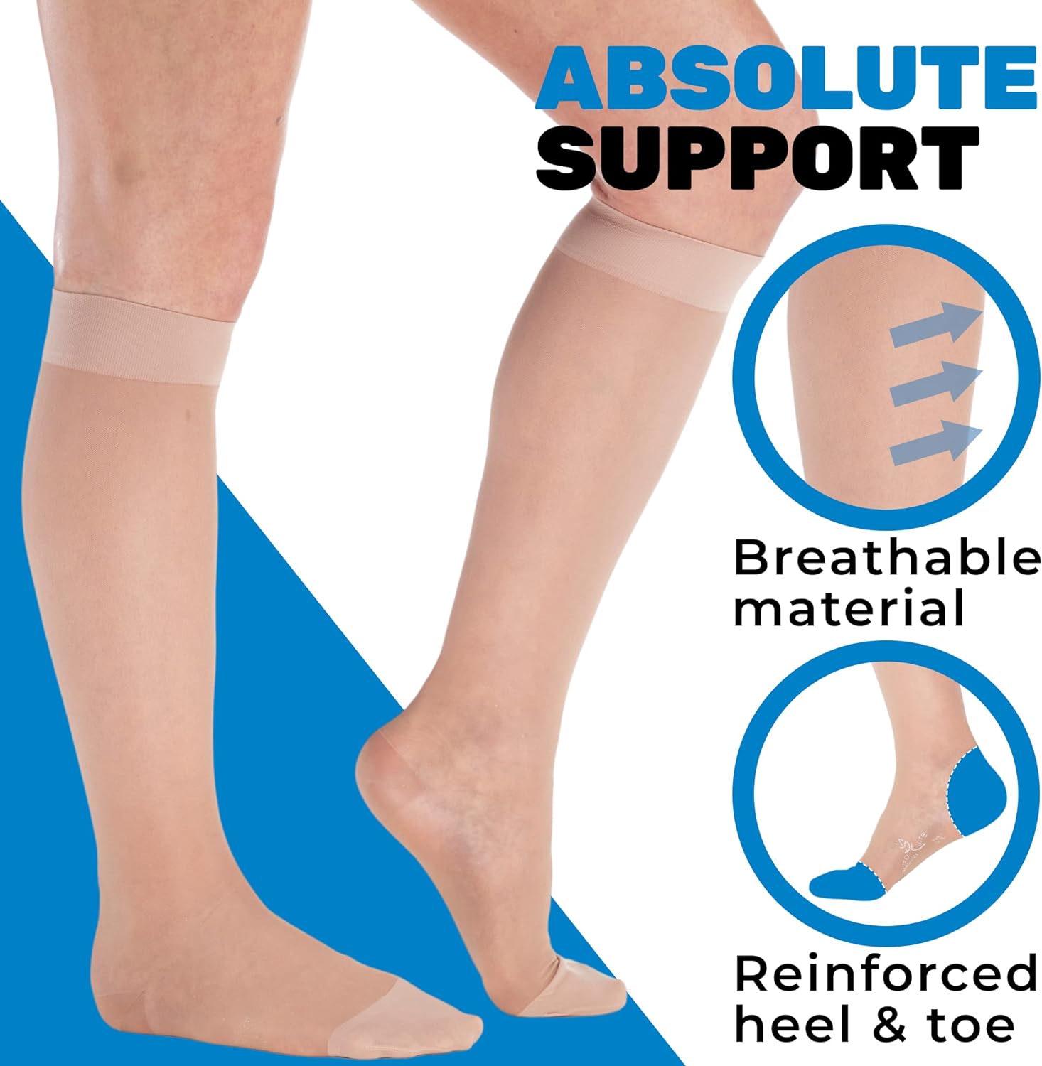 (3 Pairs - Closed Toe) Made in USA - Sheer Compression Stockings for Women 15-20mmHg - Womens Compression Socks for Circulation during Travel, Airplane, Sport, Athletic - Nude, X-Large - A101NU4-3