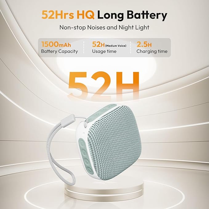 Portable Sound Machine with Night Light, White Noise Sound Machine for Sleeping, 20 Soothing Sounds, Headphone Jack,Long-Lasting Power, Timer, Mini White Noise Machine for Travel Home and Office,Green-BubblyBeeBaby