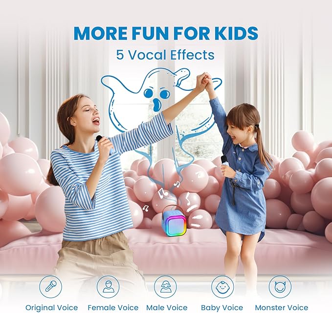 IROO Mini Karaoke Machine for Kids, 2025 TOP Toys Birthday Gifts Ideas for Girls Ages 4, 5, 6, 7, 8, 9, 10, 12+ Years Old, Portable MP3 Player with 2 Wireless Mics for Party-BubblyBeeBaby