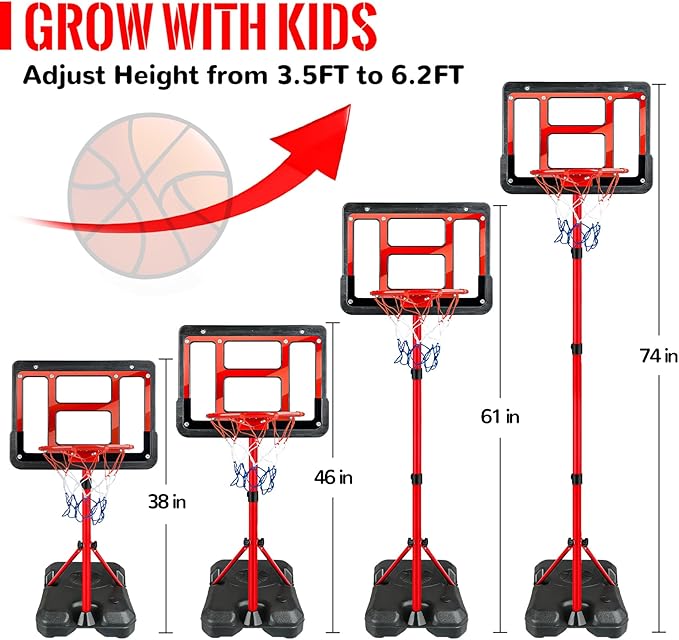 Kids Basketball Hoop with Stand, Adjustable Basketball Set, Toddler Basketball Toys for Boys Age 3 4 5 6 7 8, Indoor Outdoor Backyard Sport Game Gifts-BubblyBeeBaby