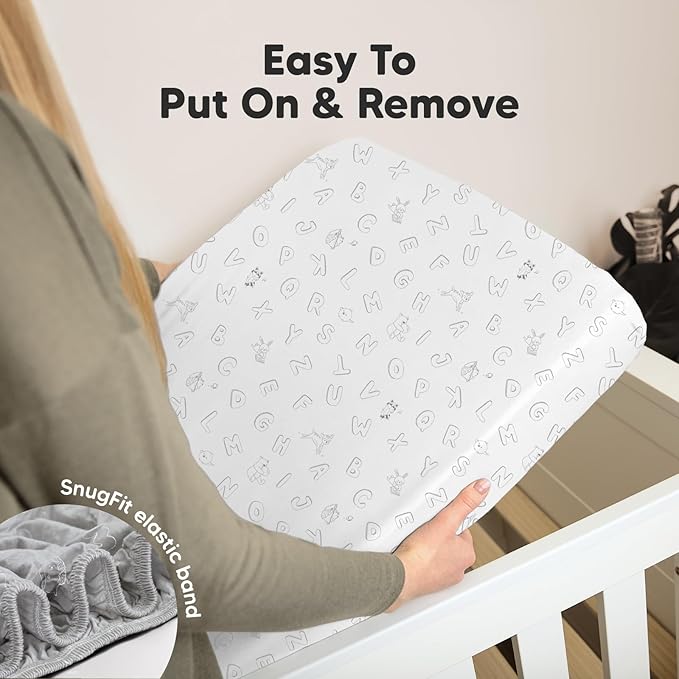 KeaBabies 2-Pack Organic Crib Sheets for Boys, Girls - 52x28 Fitted Crib Mattress Sheet Neutral, Breathable Jersey Cotton Cover for Baby Bed, Toddler Mattress, Soft & Cute Prints (ABC Land Cloud)-BubblyBeeBaby