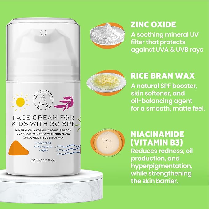 Kid Face Sunscreen Moisturizer with SPF – SPF 30 Mineral Face Sunscreen – Lightweight, Non-Greasy, Reef-Safe with Zinc Oxide & Niacinamide – Broad-Spectrum UV Protection – Daily Moisturizer for Kids-BubblyBeeBaby