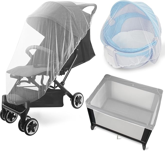 2 Pack Baby Mosquito Net for Stroller, Playard & Bassinet, Reusable Bug Net for Cradles, Carrier, Pack and Plays and Portable Mini Crib, Baby Playpen Mosquito Net Cover, White-BubblyBeeBaby