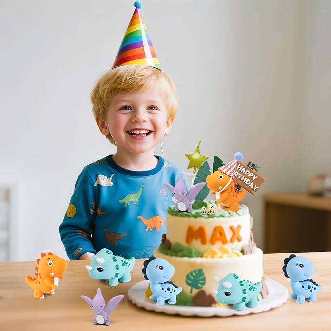 20pcs Dinosaur Cake Topper Set with Dinosaur Eggs - Reusable Dinosaur Cake Decorations，Dinosaur Birthday Decorations for Boys & Girls (Dinosaur Cupcake Toppers, Happy Birthday Cake Accessories)-BubblyBeeBaby