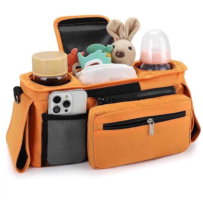 Accmor Universal Stroller Organizer with Insulated Cup Holder Detachable Phone Bag and Shoulder Strap,Stroller Bag Caddy Organizer Fits for Uppababy, Baby Jogger, Britax Strollers-BubblyBeeBaby