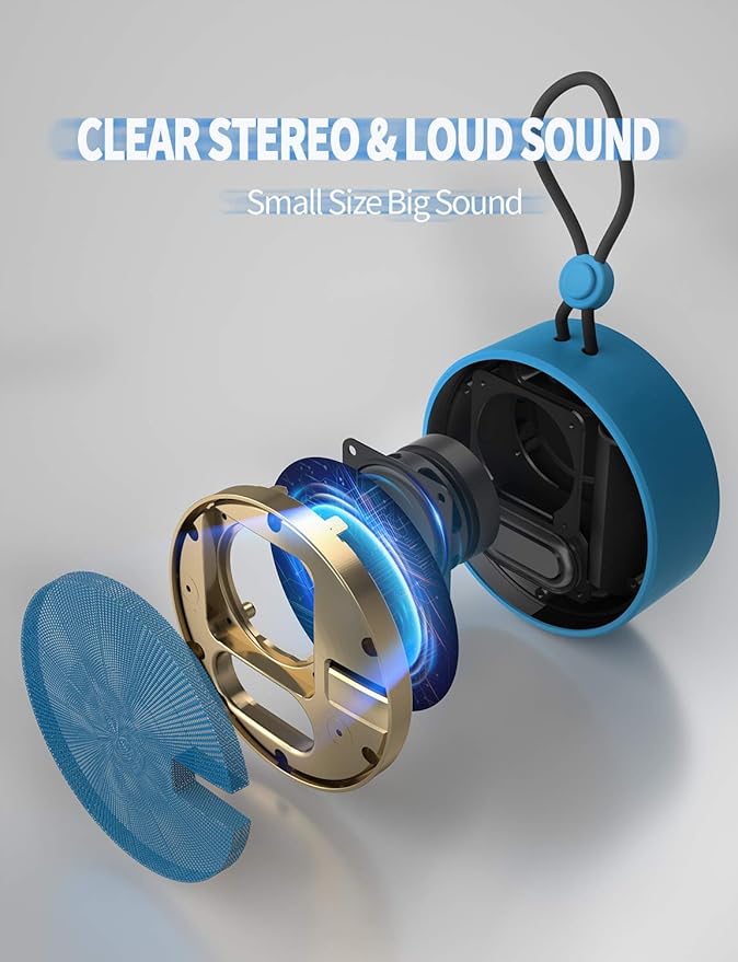 INSMY C12 IPX7 Waterproof Shower Bluetooth Speaker, Portable Small Speaker, Speakers Bluetooth Wireless Loud Clear Sound Support TF CSuard ction Cup for Outdoor Kayak Canoe Beach Gift (Navy)-BubblyBeeBaby