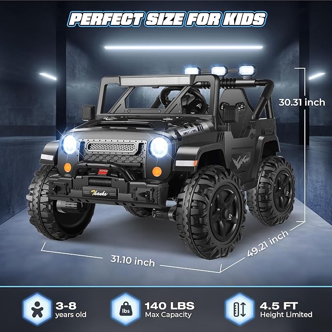 Hikole 24V 4x4 Ride on Toys for Big Kids - 4WD/2WD Switchable 2 Seater Battery Car with Remote Control, 4x200W Motors, 5 Mph Max Speed, Music, Electric Car for Boys Girls, Black-BubblyBeeBaby