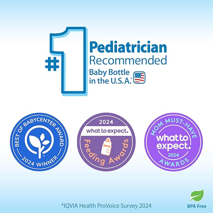 Dr. Brown's Natural Flow Anti-Colic Options+ Wide-Neck Baby Bottles 9 oz/270 mL,with Level 1 Slow Flow Nipple,4 Count,0m+-BubblyBeeBaby