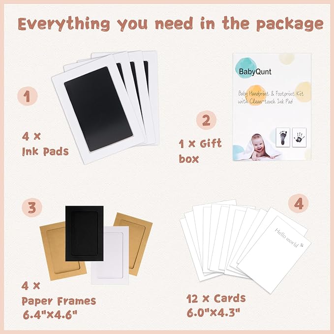 Inkless Baby Hand and Footprint Kit,Clean-Touch Ink Pad Kit,Safe No Mess Printing Infant Hand Foot Stamp,4 Pack Newborn Inkless Print Pads Best Keepsake or Gifts for Family-BubblyBeeBaby