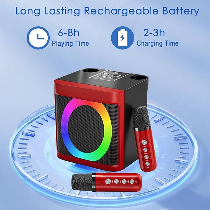 Karaoke Machine for Kids Adults - Portable Bluetooth Speaker with 2 Wireless Microphones, Singing Machine for Party, Birthday Gifts for Girls Boys Ages 4, 5, 6, 7, 8,9,10,11, 12+ Years Old-BubblyBeeBaby