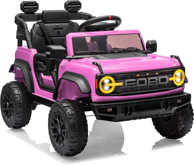 12V Electric Ride on Toys for Toddler, Ford Bronco Raptor Kids Ride on Car with Remote Control, 12 Volt Battery Powered Cars for Children with Smooth Start, Bluetooth (12V, Pink)-BubblyBeeBaby