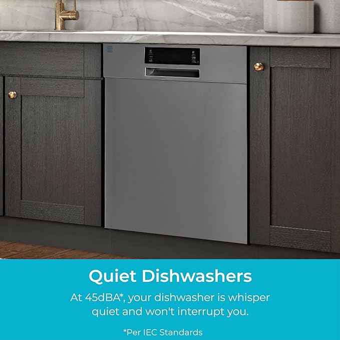 Kenmore 24" Built-in Stainless Steel Tub Dishwasher EasyFlex 3rd, SmartWash, UltraWash Plus, TurboDry, and Adjustable Rack, Energy Star Certified, Fingerprint Resistant-BubblyBeeBaby