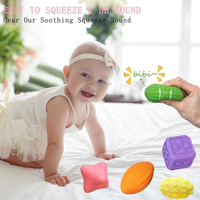 12P Sensory Balls for Toddlers 1-3,Balls for Baby Toys 6-12 Months,Bright Color Textured Multi Soft,Baby Massage Toy,Birthdays, Includes Storage Bag-BubblyBeeBaby