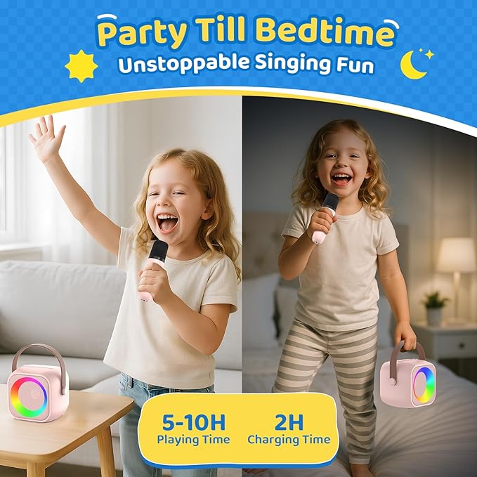 Karaoke Machine for Kids, Toys for 3-12 Years Old Girls Gifts, Kids Karaoke Microphone Machine Toy, Best Fun Christmas Birthday Gifts for 5 6 7 8 9 10 11 Years Teens Girl Boys Pink 2 Mic-BubblyBeeBaby