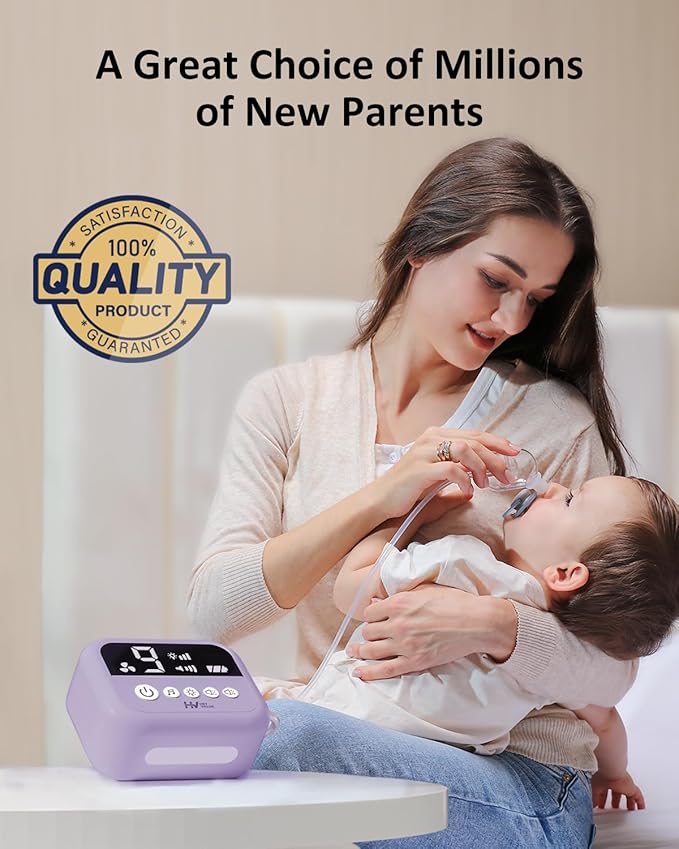 HEYVALUE Nasal Aspirator for Baby, Hospital Grade Nose Sucker with 9 Levels Suction, Night Light and Nursery Rhyme Soothing, Electric Nose Suction for Baby with Food-Grade Silicone Tips Purple-BubblyBeeBaby
