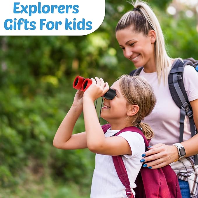 12 Pcs Kids Binoculars - Shock Proof, Folding, Small Telescope for Age 3-12 Boys & Girls - Educational Learning Binoculars for Hunting, Bird Watching, Camping & Outdoor-BubblyBeeBaby
