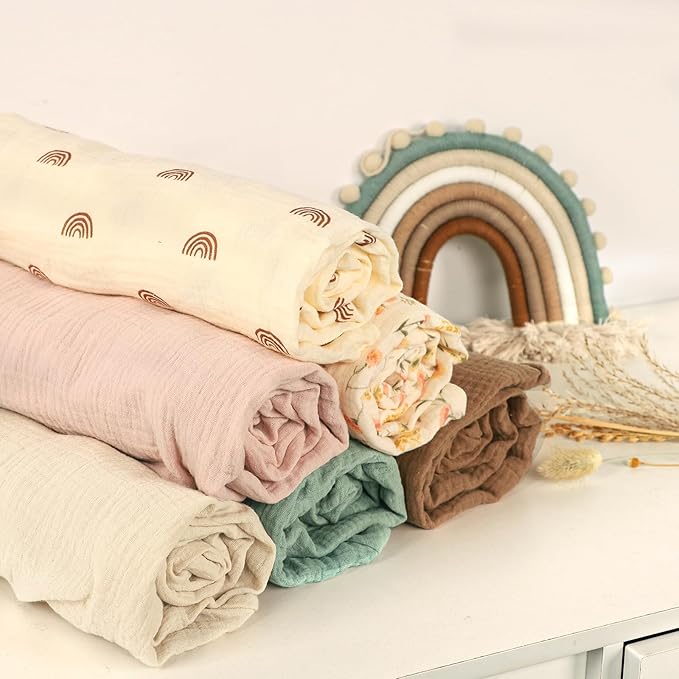 Hooyax Muslin Baby Lounger Cover 2 Pack, Soft and Breathable Newborn Lounger, Adorable Slipcover for Boys & Girls (Brown, Wheat)-BubblyBeeBaby