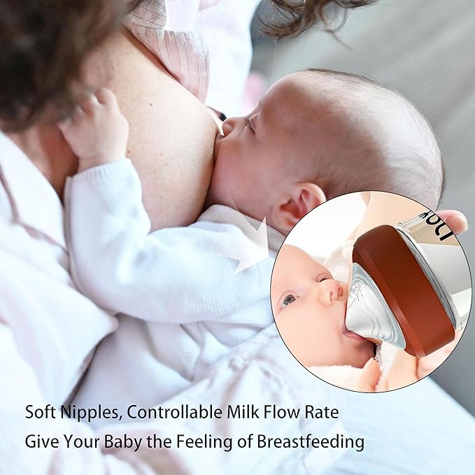 Natural Glass Baby Bottle for Breastfeeding Babies, 5.4oz Anti-Colic Baby Bottle with Natural Response Nipple(S), Clear, Wide Neck, 2 Pack, 1 Months+-BubblyBeeBaby