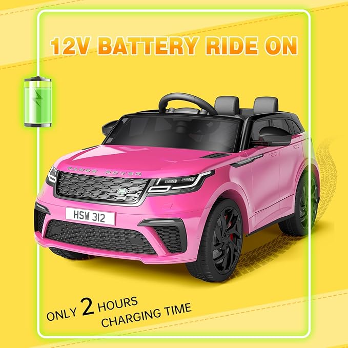 Hetoy Kids Ride On Car with Remote, Licensed Land Rover Kids Electric Car, Ride On Toys for Kids 3-8 with Mp3 Player, Rocking, Pull Rod, Pink-BubblyBeeBaby