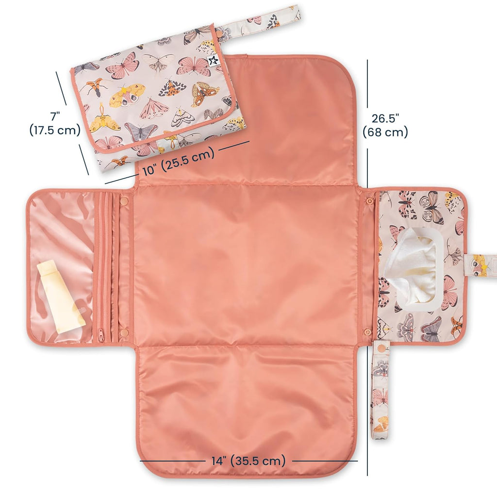 Tiny Twinkle Portable Diaper Changing Pad-Foldable Waterproof Changing Mat&Portable Changing Pad for Travel,Baby Changing Station with Smart Wipes Pocket&Storage (Flutter)