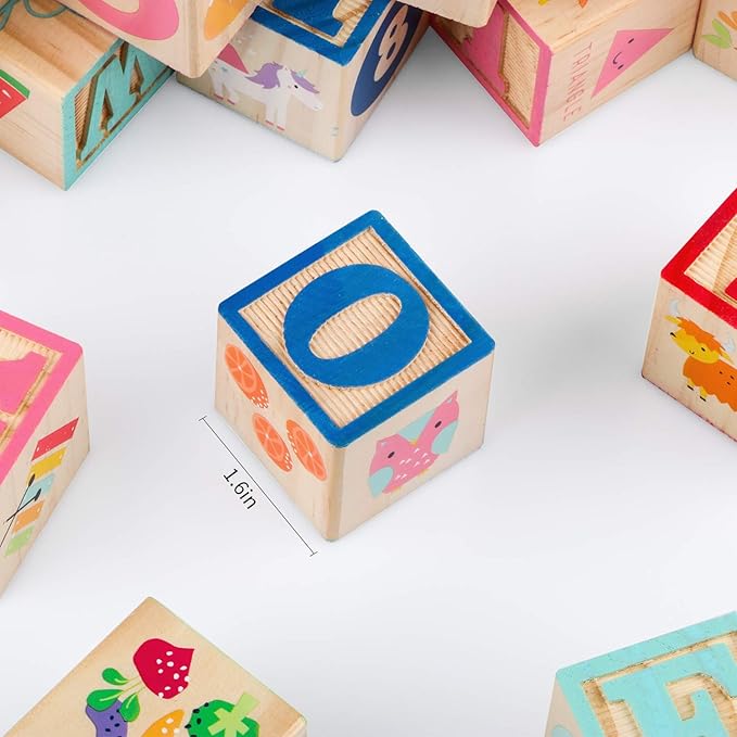 Joqutoys ABC Wooden Building Blocks for Toddlers 1-3 Large, 26 PCS Alphabet & Number Stacking Blocks, Educational Learning Toys for Boys Girls Kids Gifts 1.65''-BubblyBeeBaby