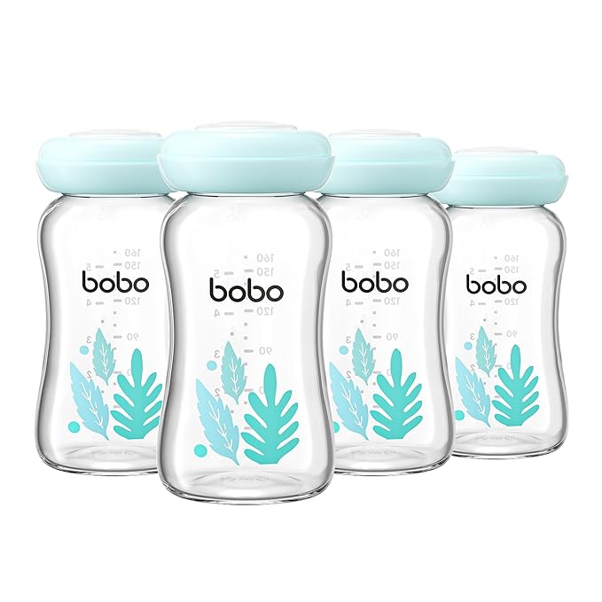 YOHKOH Glass Breast Milk Storage Bottles - 100% Leak-Proof, BPA-Free Breastmilk Storage Containers, Freezer & Dishwasher Safe, Ideal for Nursing Mothers (Blue, 5.4oz (Pack of 4))-BubblyBeeBaby