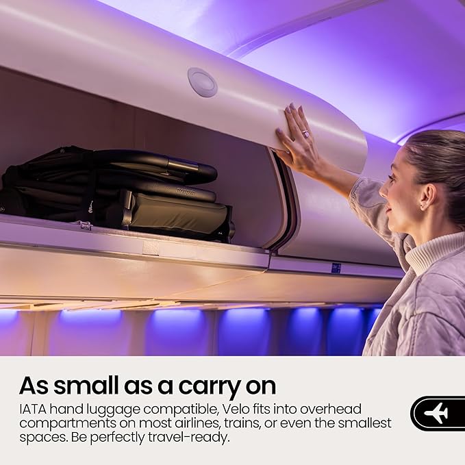 Mompush Velo Lightweight Travel Stroller – One-Hand Fold, Ultra-Compact & Airplane Friendly, Lie-Flat Recline Seat (from Birth to 50 lbs), Includes Cup Holder, Shoulder Strap, and Leather Bumper Bar-BubblyBeeBaby