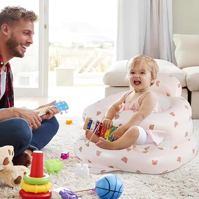 Inflatable Seat for Toddlers 3-36 Months, Built-in Air Pump, Summer Support Seat for Sitting Up, Shower Floor Seater-BubblyBeeBaby