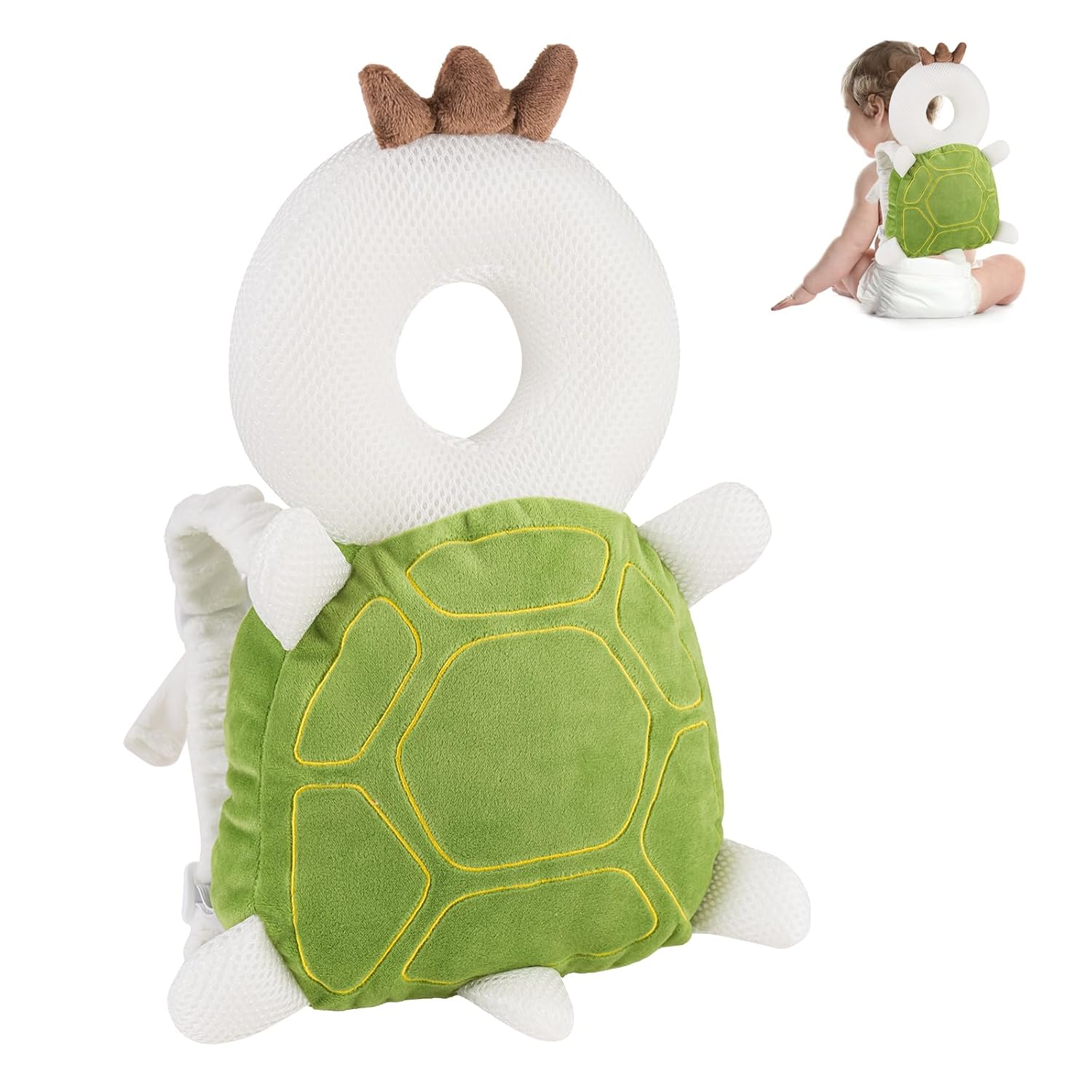 Baby Head Protector Backpack,Toddler Head Protector Padded Backpack Elasticated Carrier Wear,Breathable Polyester Mesh, Lightweight, Suitable for Summer(Turtle)