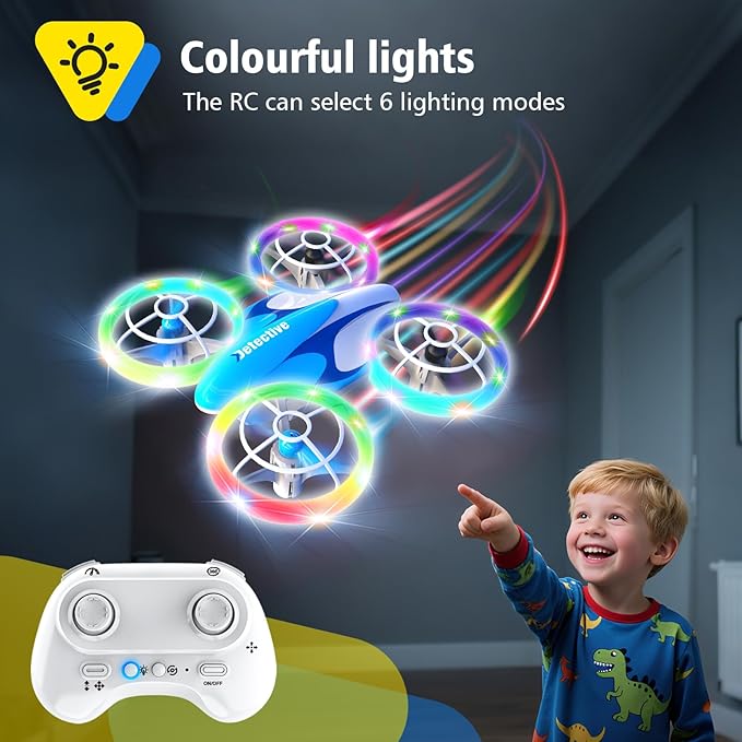 053Drone for Kids,Colourful LED RC Drone, Drone kids for Beginners,3D Flips,Altitude Hold, Propeller Full Protect,Mini drone Toy With 3 Batteries, Great Gift Toy for Boys and Girls-BubblyBeeBaby