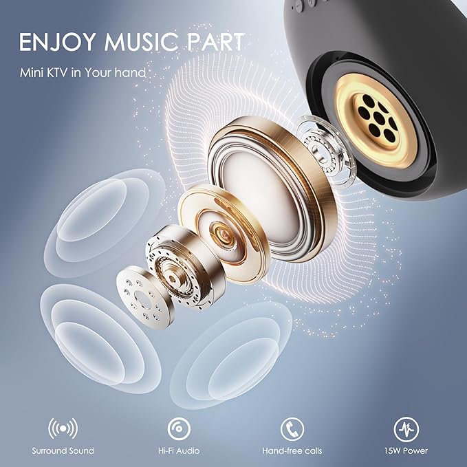 Karaoke Machine for Kids Adults Portable Bluetooth Speaker with 2 Wireless Microphones LED Lights Artistic Design 8-Hour Battery Support Family&Party Choice Fun for All Ages Gifts-BubblyBeeBaby