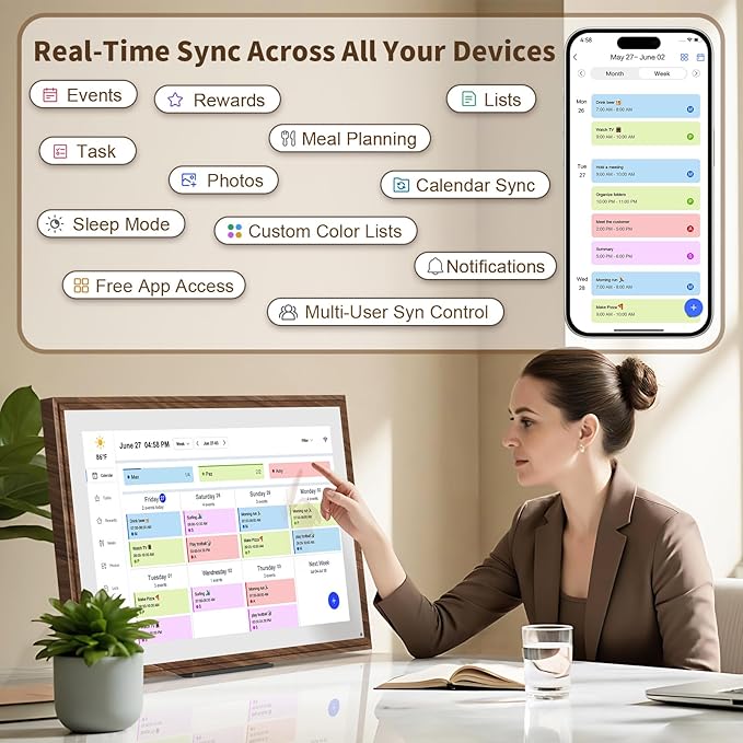 15.6 Inch Digital Calendar Chore Chart with Touchscreen - Full HD Interactive Display, Wall & Desk Mountable Family Planner, To-Do List & Meal Planner, Ideal for Home Organization & 2025 Scheduling-BubblyBeeBaby
