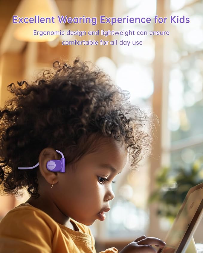 Kid Headphones for School, Air Conduction Open Ear Headphones, 3.5mm Jack Wired Cord, Ultra-Comfort, Ergonomic and Lightweight Design Perfect for School and Outdoor Activities-Orange,Purple,-BubblyBeeBaby