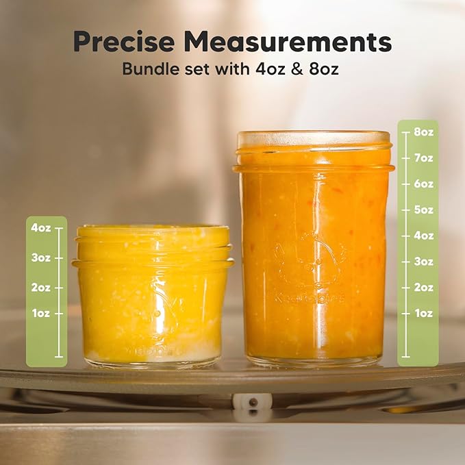 KeaBabies 4pk 8oz & 4pk 4oz Glass Baby Food Containers with Lids - Leak-Proof, Microwavable Small Glass Jars, Baby Purees & Toddler Snack Storage Containers, BPA-Free, Dishwasher & Freezer Safe(Sage)-BubblyBeeBaby