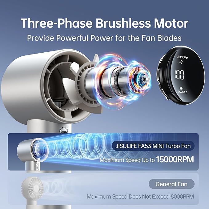 JISULIFE Handheld Fan Pro Series - Extreme Cooling Output: 1-100 Speed Scroll Wheel, Metal Body, Digital Display, 1.5H Fast Charge, 5000mAh-Portable Fan for Travel Outdoor, Gifts for Women Men(Brown)-BubblyBeeBaby