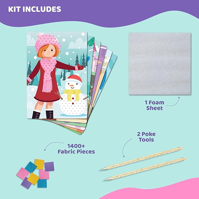 jackinthebox Poke Poke Art for Kids - Fashion Theme, Mess-Free Fabric Art and Craft, Flower Pressing Kits, Gift for Kids, Girl Gifts, Toys for Girls Ages 4 5 6 7 8-BubblyBeeBaby