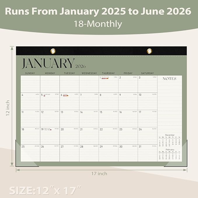 2026 Desk Calendar, Large Desktop/Wall Monthly Calendar (Jan. 2026 - Jun. 2027) 17'' x 12'' School Year Desk Planner for Teacher Family Office Supplies-BubblyBeeBaby