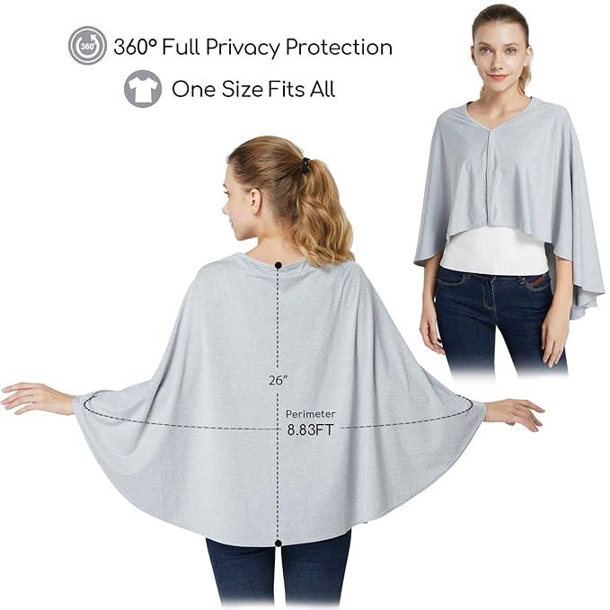Nursing Cover & Baby Nursing Poncho,Multi Use Breastfeeding Cover for CarSeat Canopy, High Seat Cover, Stroller Cover, Shopping Cart Cover,Nursing Scarf for Boy and Girl by Kefee Kol (Grey)-BubblyBeeBaby