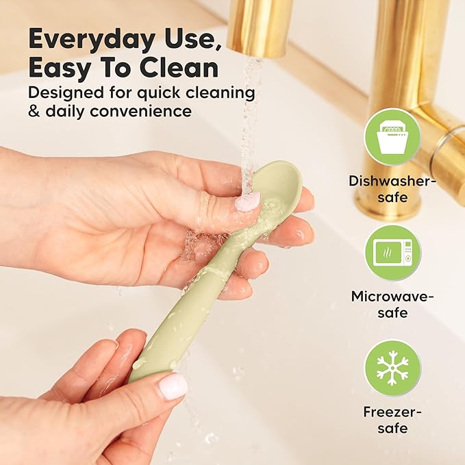 KeaBabies Silicone Baby Spoons, Self Feeding 6-12 months - 3-Pack Baby Weaning Eating Utensils,Toddler First Food Training Spoon,Infant,Kids Feeding Supplies Essential Set,Dishwasher-safe (Pastel Sky)-BubblyBeeBaby