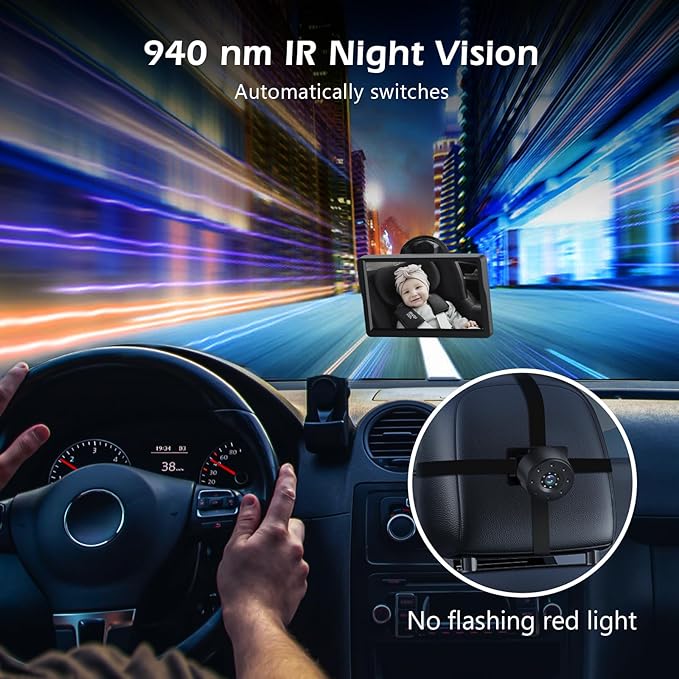 Baby Car Camera,4.3" HD Infrared Night Vision Baby Car Mirror with 178° Wide View, Safety Rear Facing Car Set Camera for Infants Kids Toddlers-BubblyBeeBaby