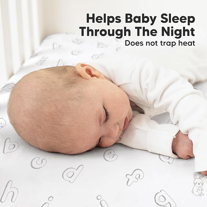 KeaBabies 2-Pack Organic Crib Sheets for Boys, Girls - 52x28 Fitted Crib Mattress Sheet Neutral, Breathable Jersey Cotton Cover for Baby Bed, Toddler Mattress, Soft & Cute Prints (ABC Land Sky)-BubblyBeeBaby