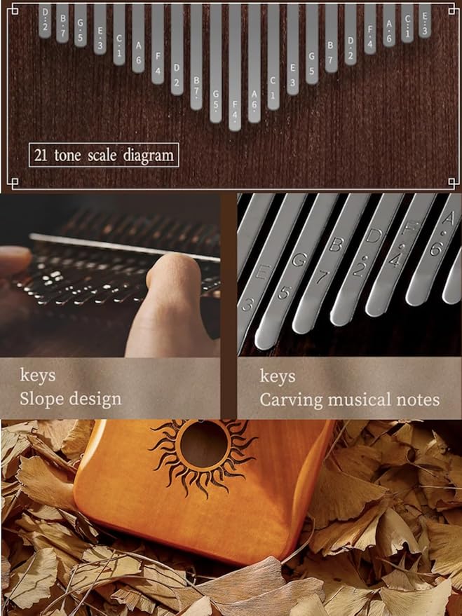 Kalimba Thumb Piano, 21 Keys, Musical Instruments Gift Set with Tune Hammer, Music Book, Carrying Bag-BubblyBeeBaby