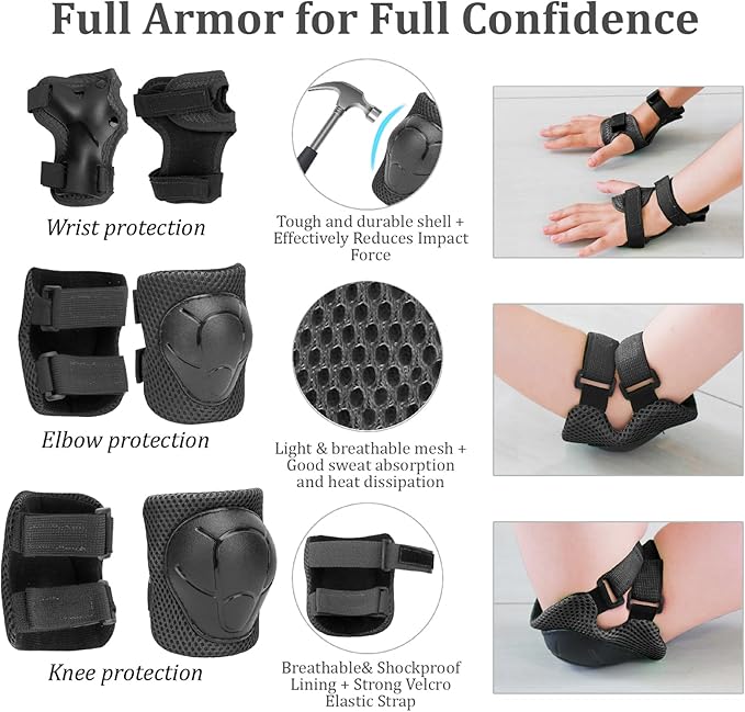 KAMUGO Kids Adjustable Helmet, with Sports Protective Gear Set Knee Elbow Wrist Pads for Toddler Age 2-8 Boys Girls, Bike Skateboard Hoverboard Scooter Rollerblading Helmet Set-BubblyBeeBaby